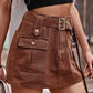 High Waist Denim Cargo Shorts