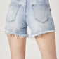 RISEN Star Print Frayed Denim Shorts