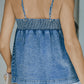 Smocked Adjustable Strap Denim Cami