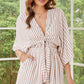 Tied Striped Three-Quarter Sleeve Romper