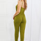 Capella Comfy Casual Full Size Solid Elastic Waistband Jumpsuit in Chartreuse