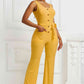 Button Detail Tie Waist Jumpsuit with Pockets