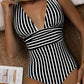 Striped Plunge Sleeveless One-Piece Swimwear