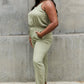 ODDI Full Size Textured Woven Jumpsuit in Sage