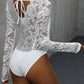 V-Neck Long Sleeve Lace Bodysuit