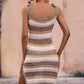 Striped Tie Shoulder Split Cover Up Dress