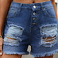 Distressed Raw Hem Denim Shorts