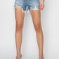 RISEN High Rise Frayed Hem Denim Shorts