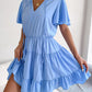 Tie Neck Tiered Flutter Sleeve Mini Dress