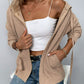 Zip-Up Drawstring Detail Hooded Cardigan