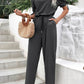 Off-Shoulder Tie Cuff Jumpsuit with Pockets