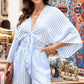 Tied Striped Three-Quarter Sleeve Romper