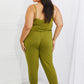 Capella Comfy Casual Full Size Solid Elastic Waistband Jumpsuit in Chartreuse