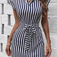 Tied Striped Cap Sleeve Mini Dress