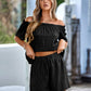 Textured Frill Trim Off-Shoulder Top and Shorts Set