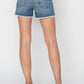 RISEN Stepped Waist Frayed Denim Shorts