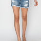 RISEN Stepped Waist Frayed Denim Shorts