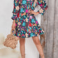 Printed Notched Lantern Sleeve Mini Dress