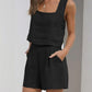 Square Neck Wide Strap Top and  Shorts Set