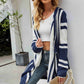 Woven Right Striped Open Front Hooded Cardigan