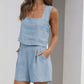 Square Neck Wide Strap Top and  Shorts Set