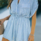 Striped Collared Neck Belted Romper