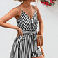 Striped Tie Waist Spaghetti Strap Romper