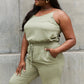 ODDI Full Size Textured Woven Jumpsuit in Sage