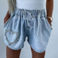 Rhinestone Drawstring Denim Shorts