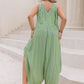 Plus Size Printed V-Neck Wide Leg Jumpsuit