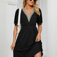 Contrast V-Neck Puff Sleeve Pocket Dress