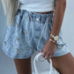 Rhinestone Drawstring Denim Shorts