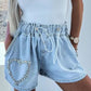 Rhinestone Drawstring Denim Shorts