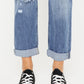 Kancan Mid Rise Distressed Straight Jeans