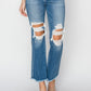 RISEN Mid Rise Distressed Cropped Flare Jeans