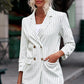 Striped Double-Breasted Long Sleeve Blazer