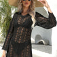 Openwork Scalloped Trim Long Sleeve Cover-Up Dress