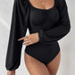 Ruched Balloon Sleeve Bodysuit