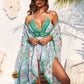 Printed Plunge One-Piece Swimwear and Cover-Up Set