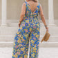 Plus Size Printed V-Neck Wide Leg Jumpsuit