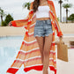 Striped Open Front Side Slit Duster Cover Up