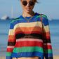 Rainbow Stripe Openwork Long Sleeve Cover-Up