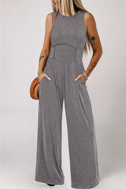 Round Neck Sleeveless Jumpsuit with Pockets