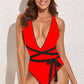 Contrast Tie-Waist Plunge One-Piece Swimsuit