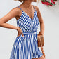 Striped Tie Waist Spaghetti Strap Romper