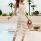 Fringe Hem Drawstring Waist Split Cover Up Dress