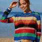 Rainbow Stripe Openwork Long Sleeve Cover-Up