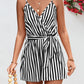 Striped Tie Waist Spaghetti Strap Romper