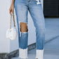 Contrast Distressed High Waist Jeans