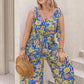 Plus Size Printed V-Neck Wide Leg Jumpsuit